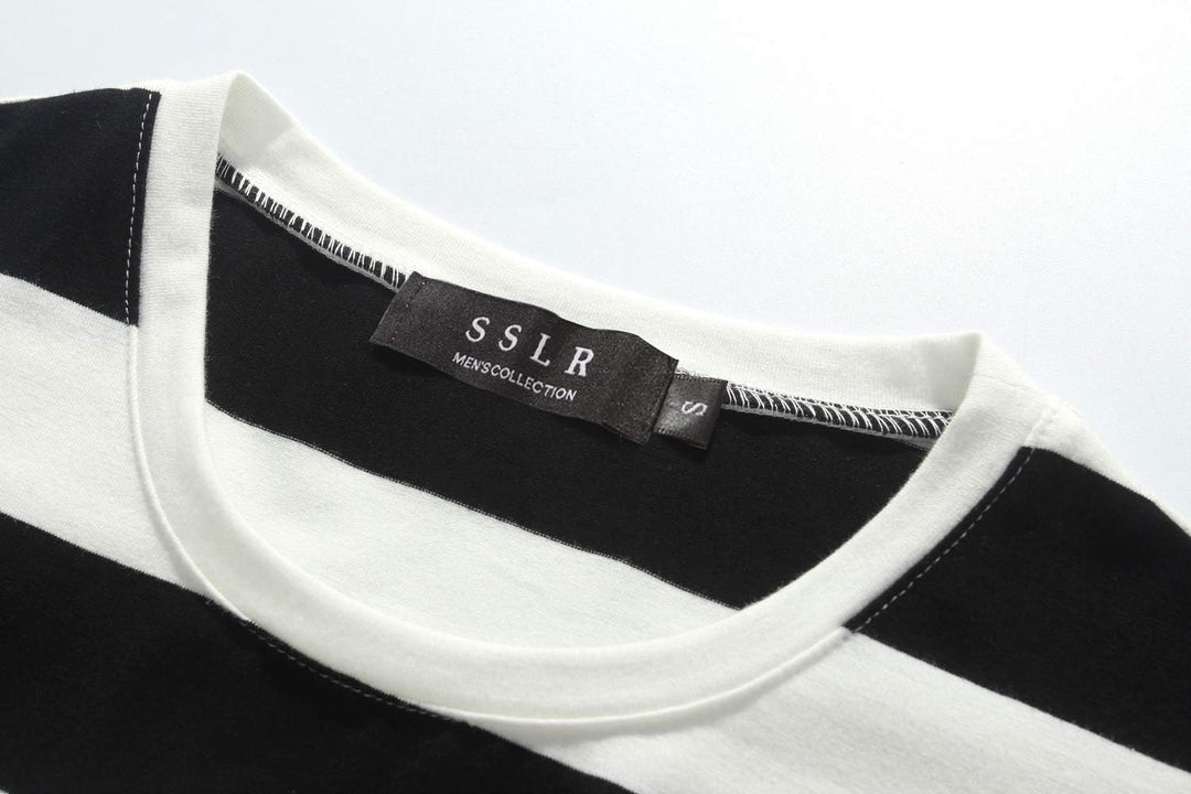 -Mens-T-Shirts-Short-Sleeve-Striped Shirt Red and White Crewneck Lightweight Causal