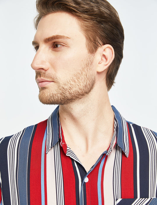 Hawaiian Shirt for Men Striped Shirt Casual Short Sleeve Button down Shirts