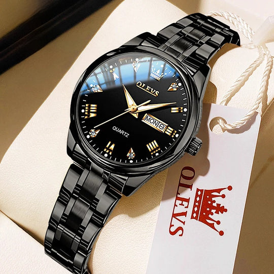 Women's Gold Stainless Steel Quartz Watch Dual Calendar