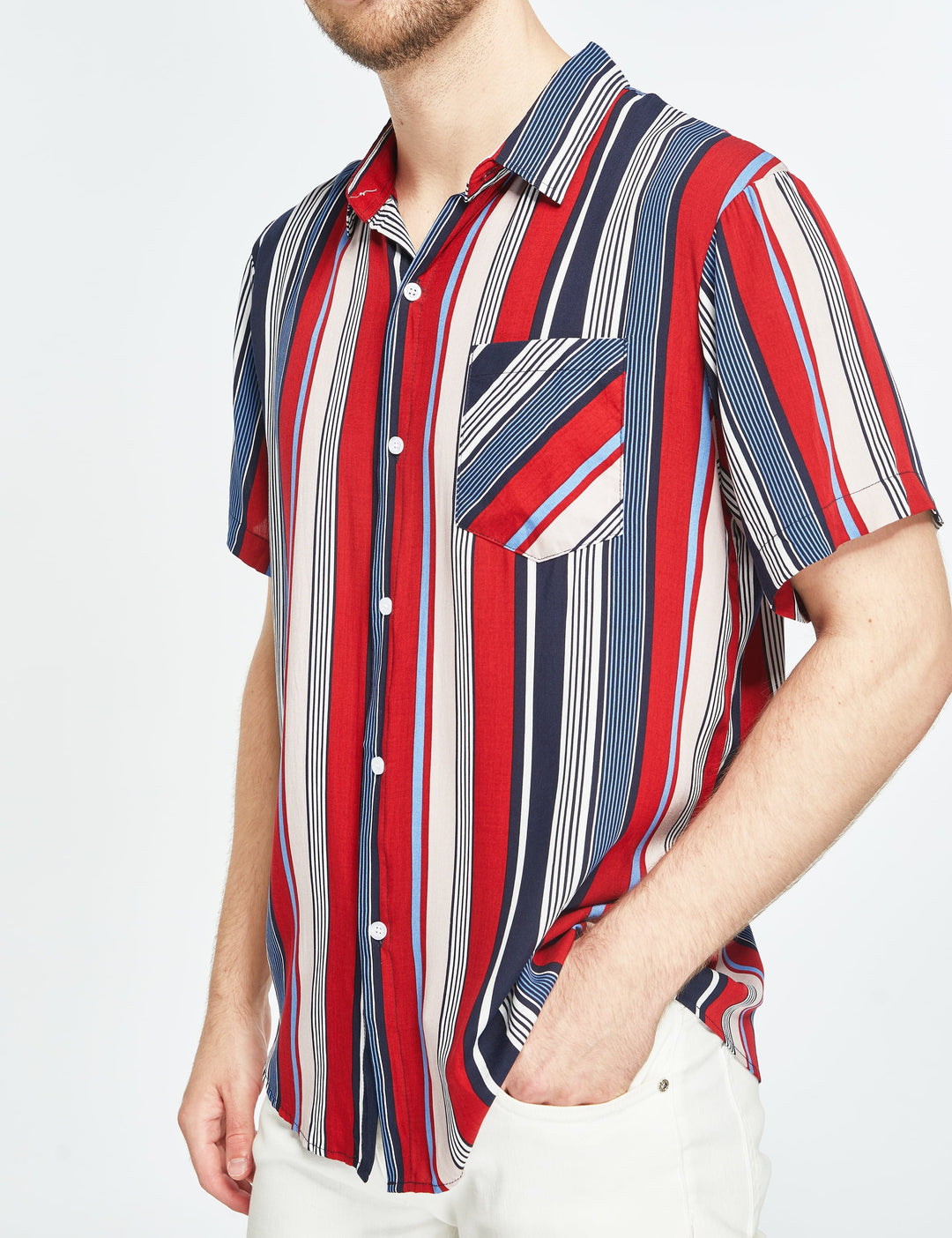 Hawaiian Shirt for Men Striped Shirt Casual Short Sleeve Button down Shirts