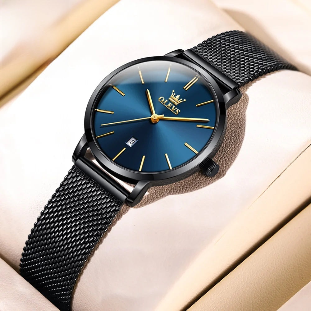 Women's Mesh Strap Watch Slim Quartz Date Luminous Steel