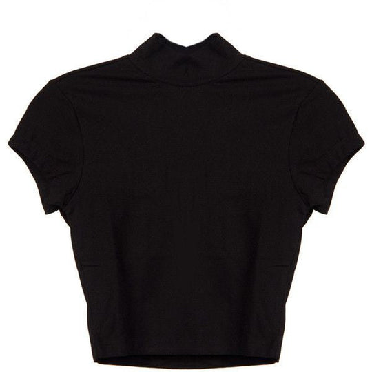 Turtleneck Crop Top Shirt Short Sleeve