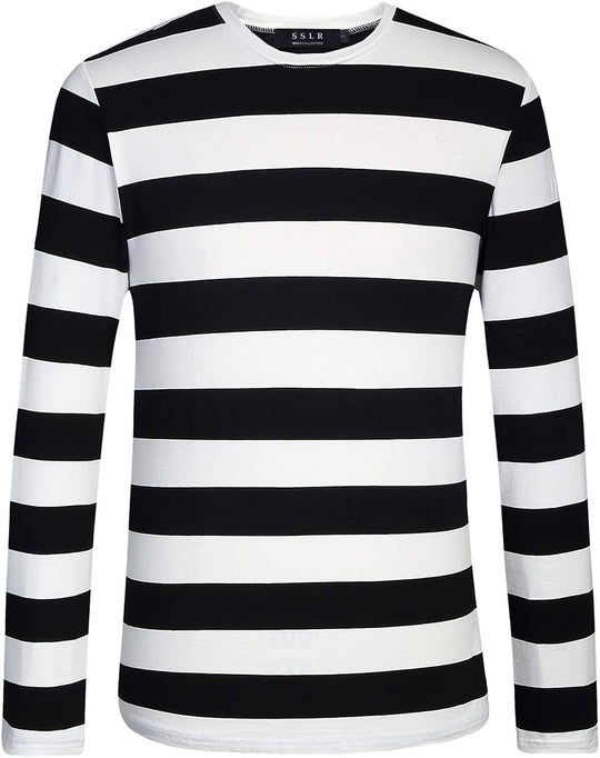 -Long-Sleeve-Tee-Shirts-For-Men-Striped T Shirts Crewneck Cotton Causal (Xx-Large, Black White)