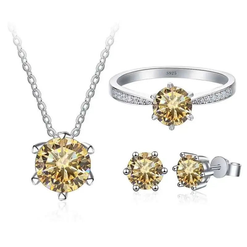 1ct D Color Moissanite Bridal Set 925 Sterling Silver Ring Earring Necklace