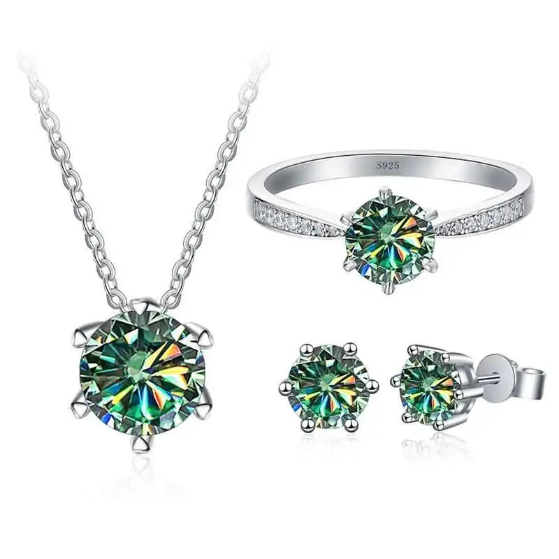 1ct D Color Moissanite Bridal Set 925 Sterling Silver Ring Earring Necklace