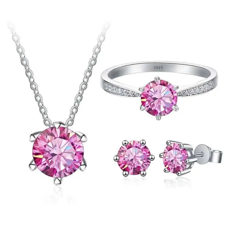1ct D Color Moissanite Bridal Set 925 Sterling Silver Ring Earring Necklace