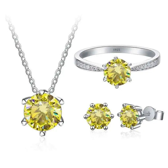 1ct D Color Moissanite Bridal Set 925 Sterling Silver Ring Earring Necklace