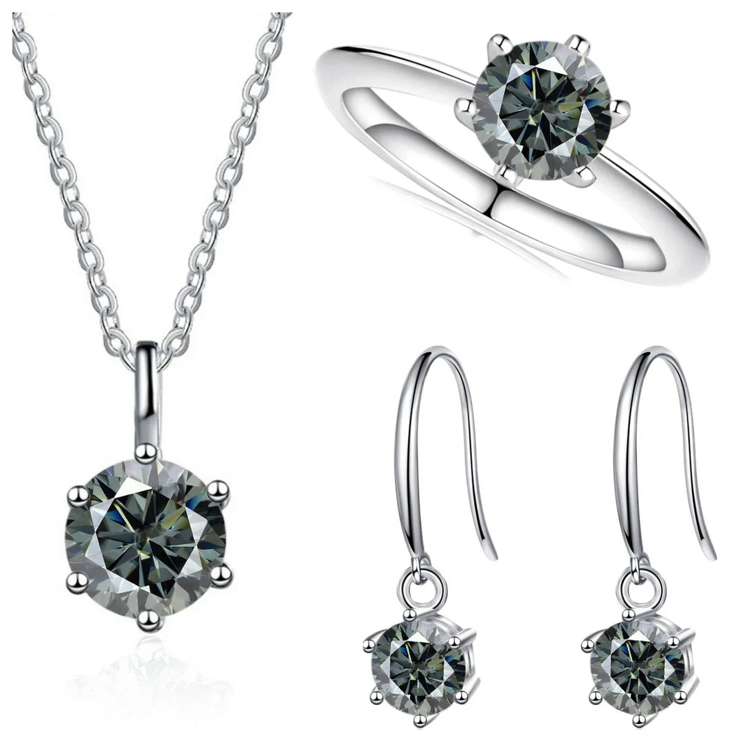 2.5ct Solitaire Moissanite 925 Sterling Silver Necklace Earrings Ring Set