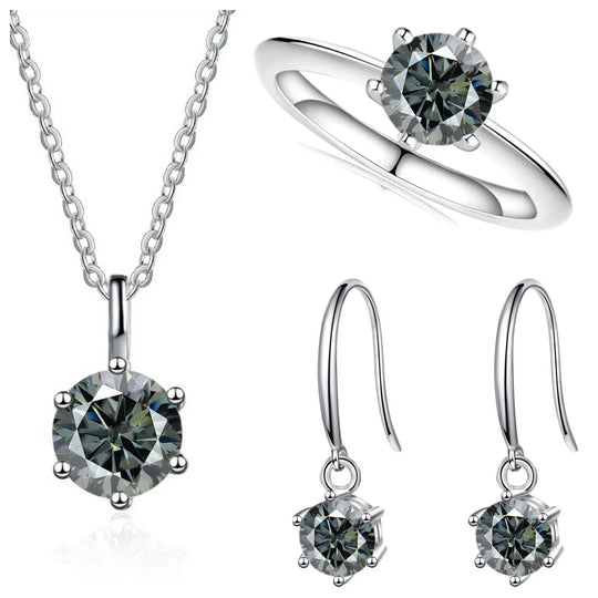 2.5ct Solitaire Moissanite 925 Sterling Silver Necklace Earrings Ring Set