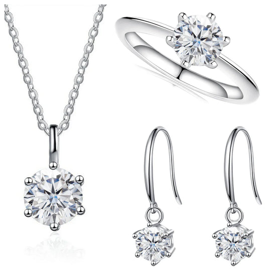 2.5ct Solitaire Moissanite 925 Sterling Silver Necklace Earrings Ring Set