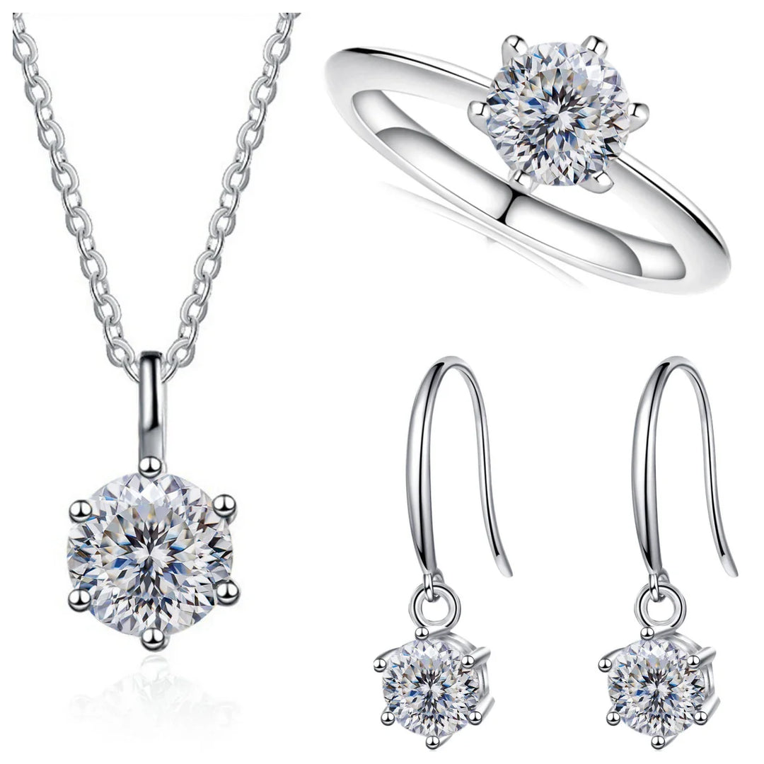 2.5ct Solitaire Moissanite 925 Sterling Silver Necklace Earrings Ring Set