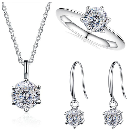 2.5ct Solitaire Moissanite 925 Sterling Silver Necklace Earrings Ring Set