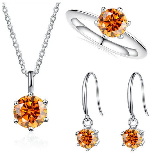 2.5ct Solitaire Moissanite 925 Sterling Silver Necklace Earrings Ring Set