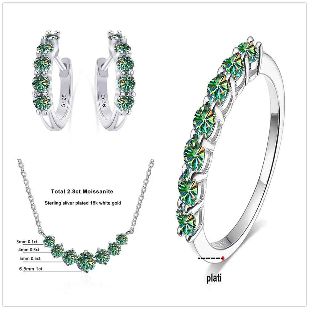 4.5ct Moissanite 925 Sterling Silver Bridal Jewelry Set Ring Necklace Earrings