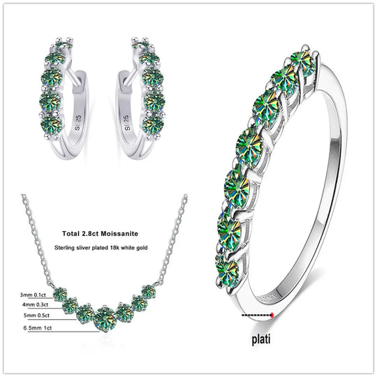 4.5ct Moissanite 925 Sterling Silver Bridal Jewelry Set Ring Necklace Earrings