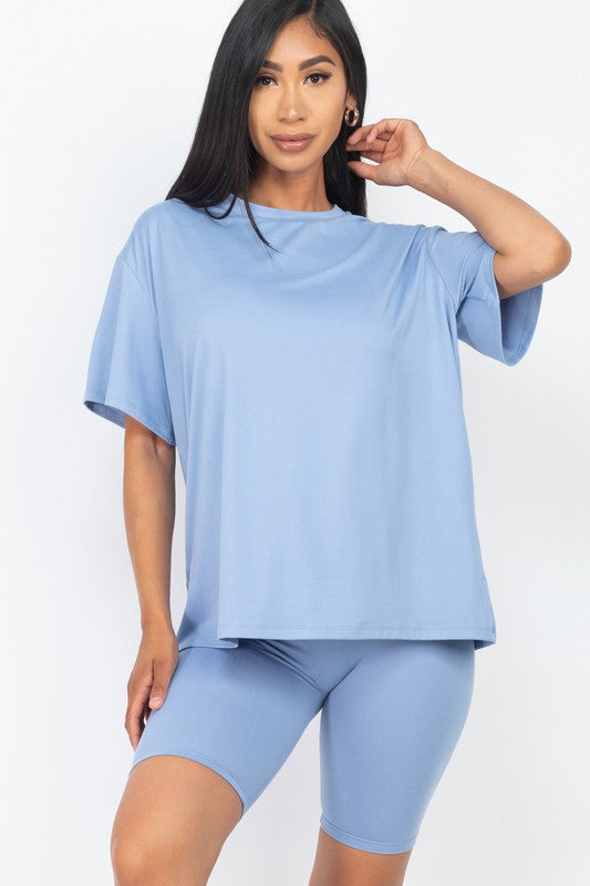 Loose Fit Top oversize shirts & Bike Shorts Set