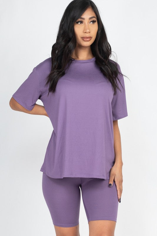 Loose Fit Top oversize shirts & Bike Shorts Set