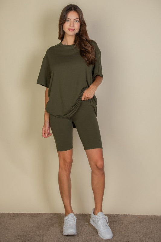 Loose Fit Top oversize shirts & Bike Shorts Set