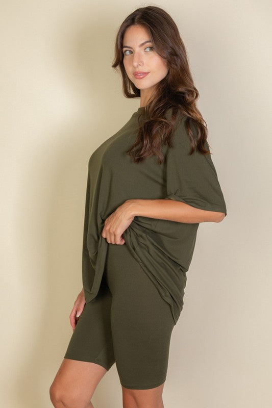 Loose Fit Top oversize shirts & Bike Shorts Set