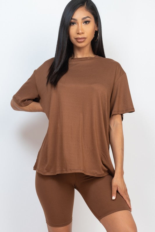 Loose Fit Top oversize shirts & Bike Shorts Set