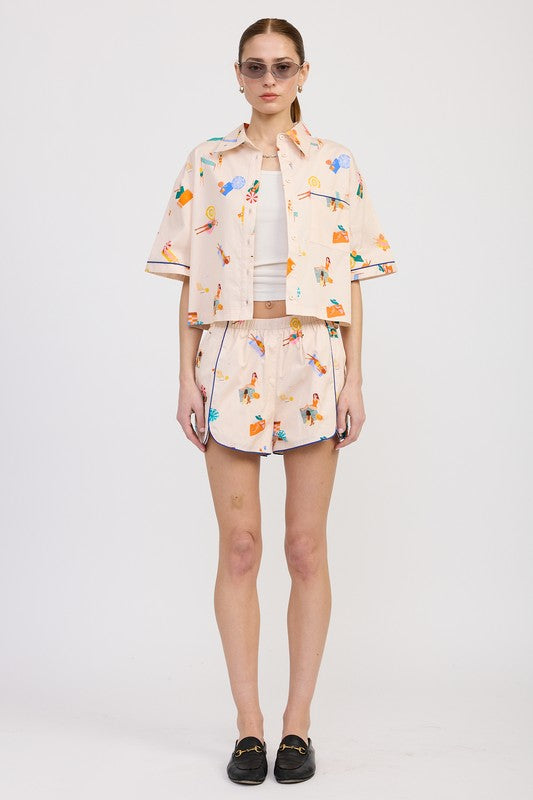 CROPPED OVERSIZE BUTTON UP TOP