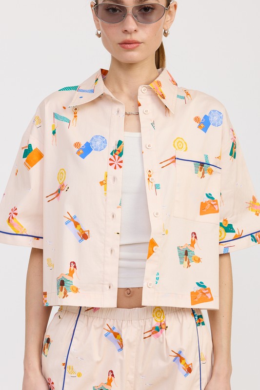 CROPPED OVERSIZE BUTTON UP TOP
