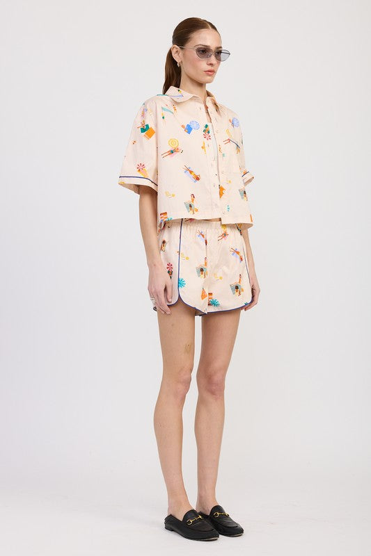 CROPPED OVERSIZE BUTTON UP TOP