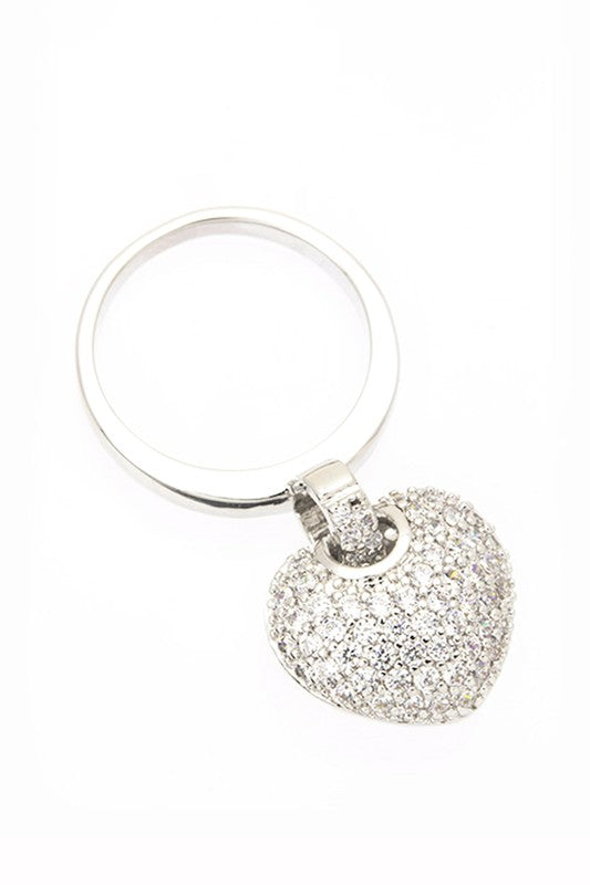 Cubic Zirconia Heart Charm Fashion Ring