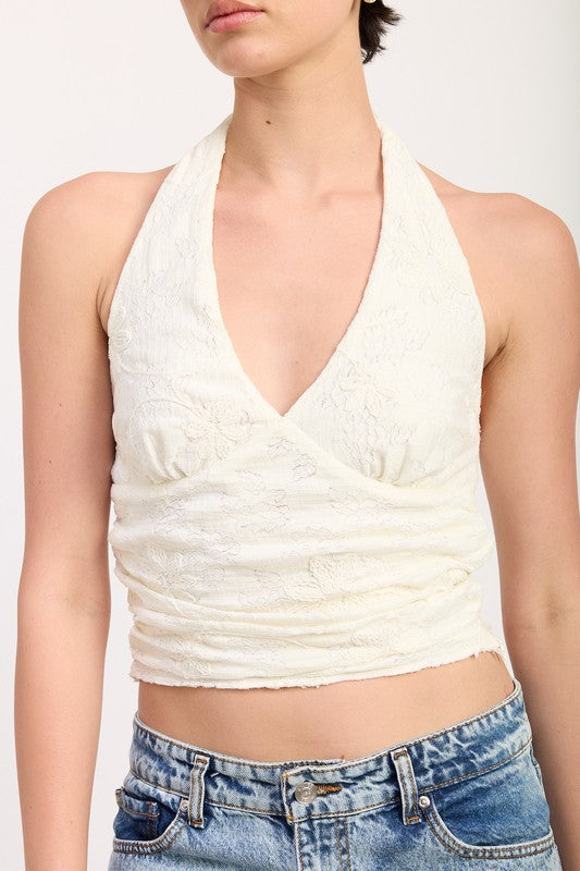 CROPPED HALTER TOP WITH LACE DETAIL