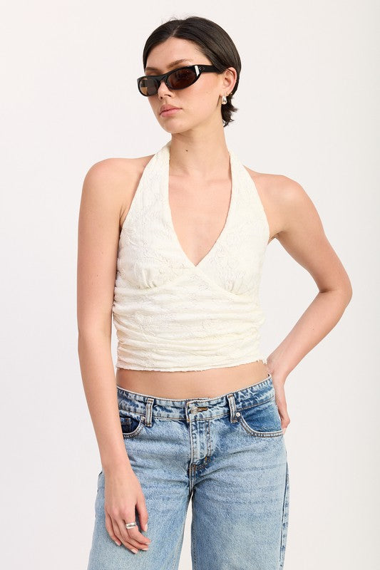 CROPPED HALTER TOP WITH LACE DETAIL