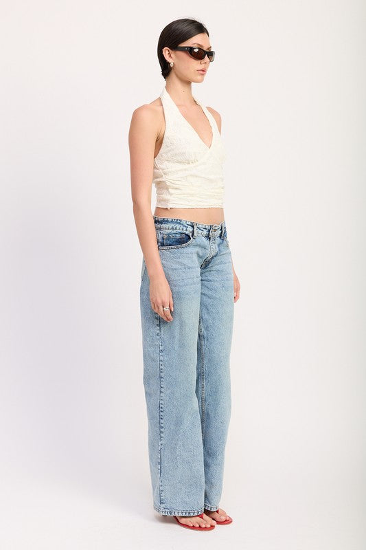 CROPPED HALTER TOP WITH LACE DETAIL