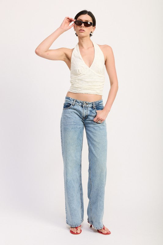 CROPPED HALTER TOP WITH LACE DETAIL