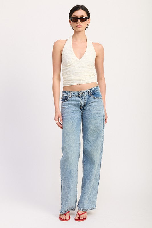 CROPPED HALTER TOP WITH LACE DETAIL