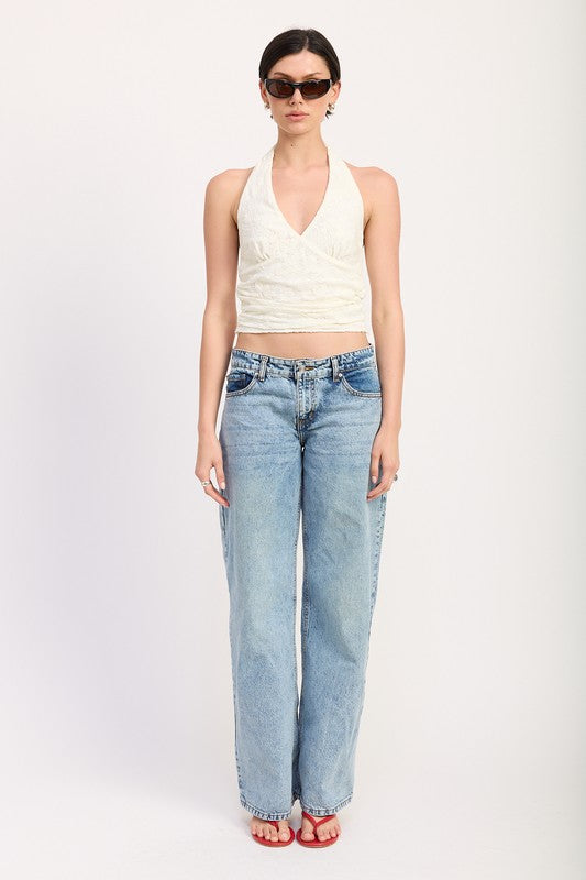 CROPPED HALTER TOP WITH LACE DETAIL