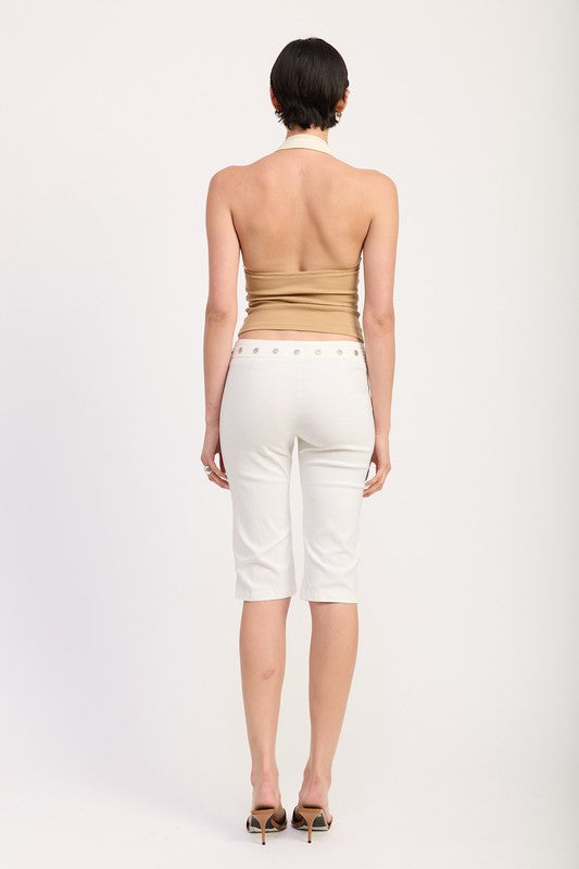 TWO TONE HALTER CROP TOP WITH BUCKLE DETAIL