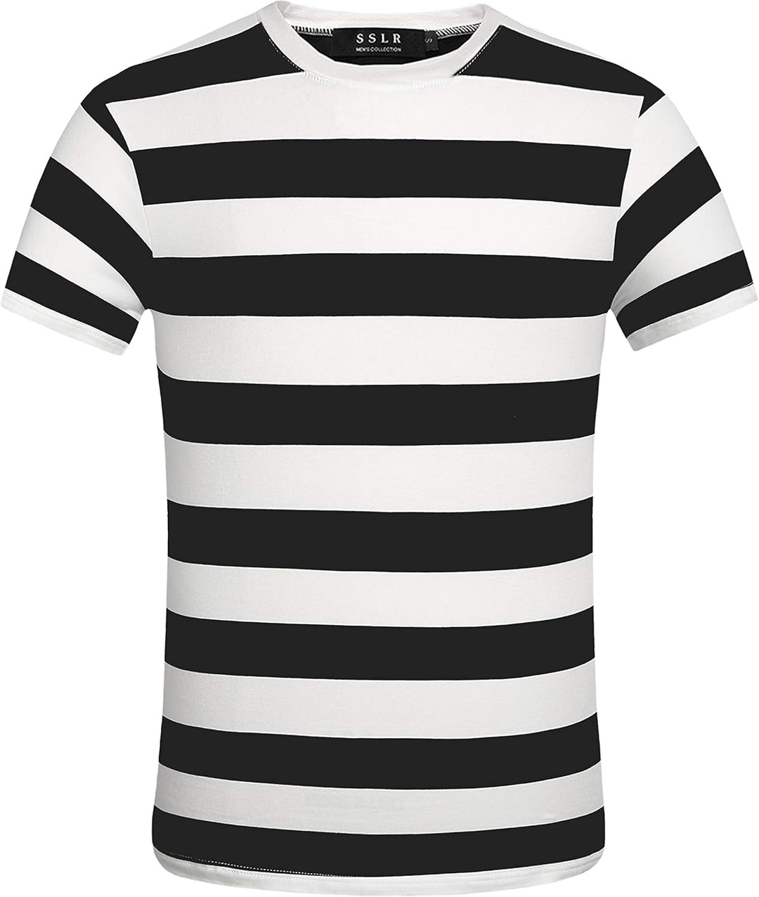 -Mens-T-Shirts-Short-Sleeve-Striped Shirt Red and White Crewneck Lightweight Causal