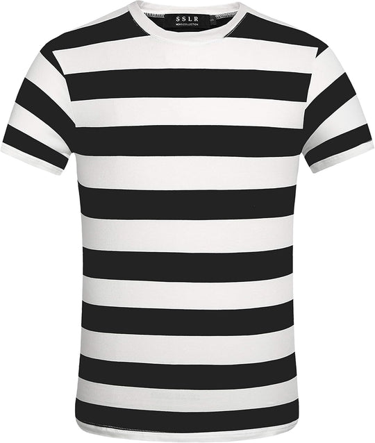 -Mens-T-Shirts-Short-Sleeve-Striped Shirt Red and White Crewneck Lightweight Causal