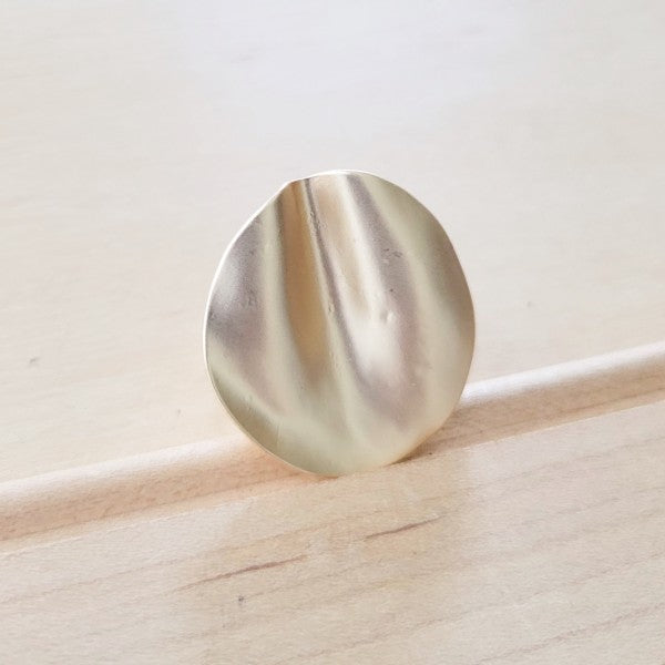 Matte Gold Electroplate Wavy Disc Ring