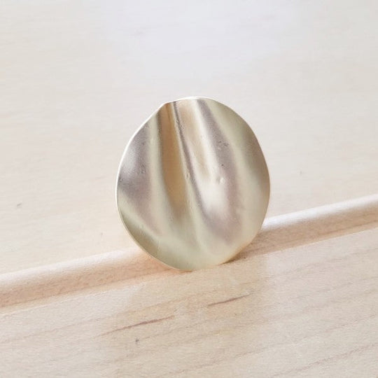 Matte Gold Electroplate Wavy Disc Ring