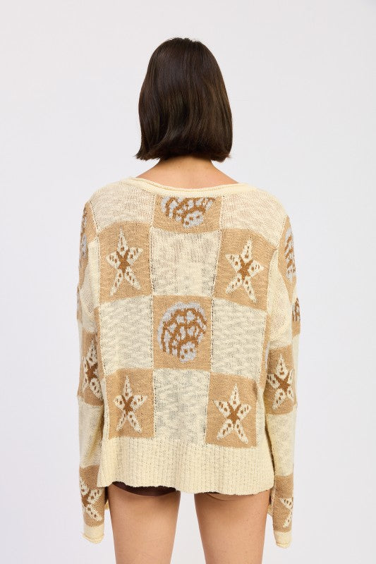 LOOSE FIT GRAPHIC LONG SLEEVE SWEATER