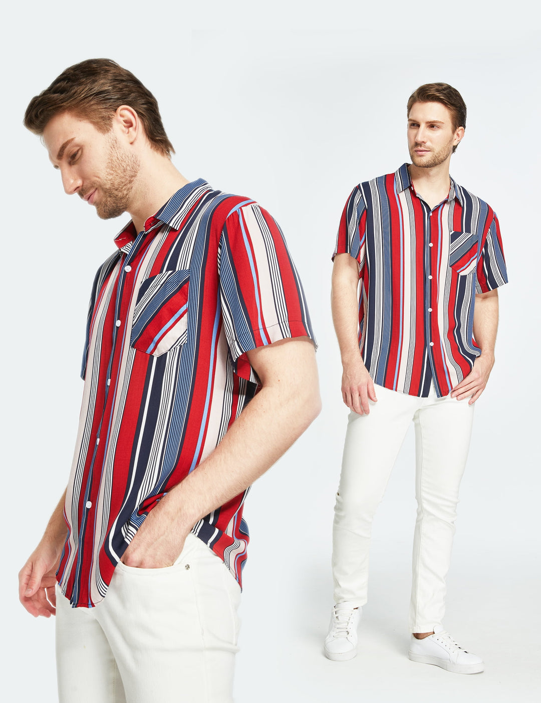 Hawaiian Shirt for Men Striped Shirt Casual Short Sleeve Button down Shirts