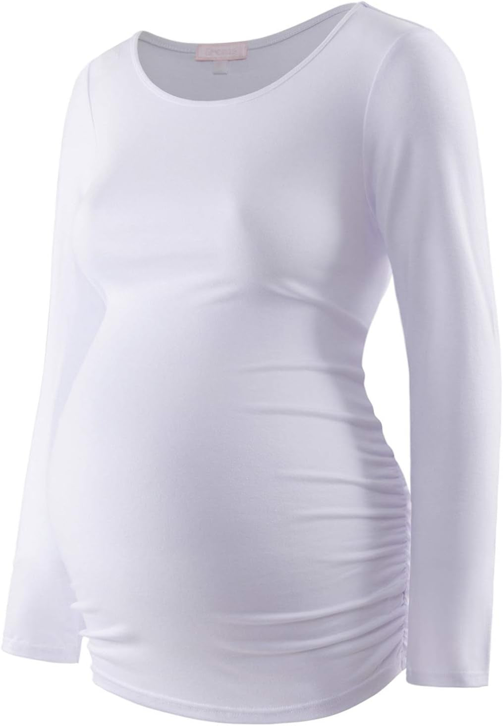 Maternity Shirt Long Sleeve Basic Top Ruch Sides Bodycon Tshirt for Pregnant Women
