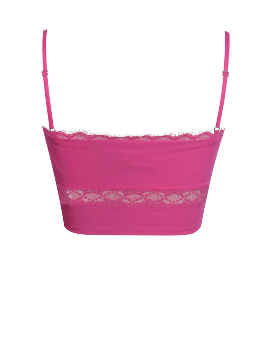 Maya Fuchsia Cotton Poplin Top With Lace Trim