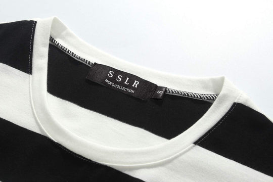 -Long-Sleeve-Tee-Shirts-For-Men-Striped T Shirts Crewneck Cotton Causal (Xx-Large, Black White)