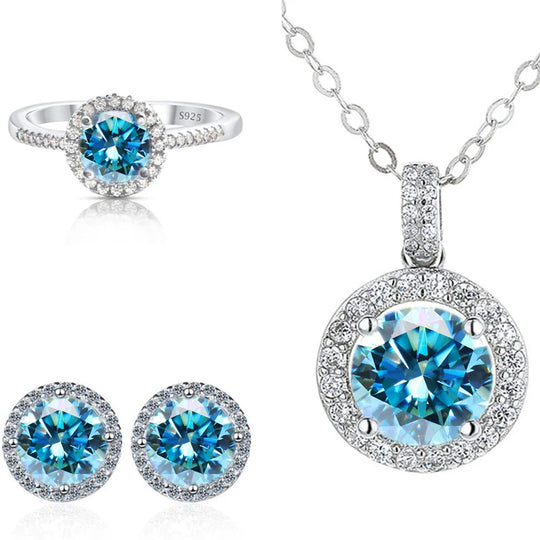 6.5mm Moissanite 925 Sterling Silver Bridal Jewelry Set Ring Earring Pendant