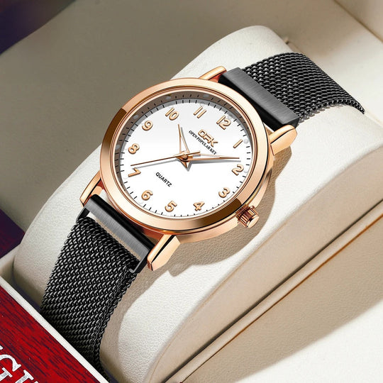 Women's Rose Gold Mesh Quartz Watch Slim Luminous Waterproof