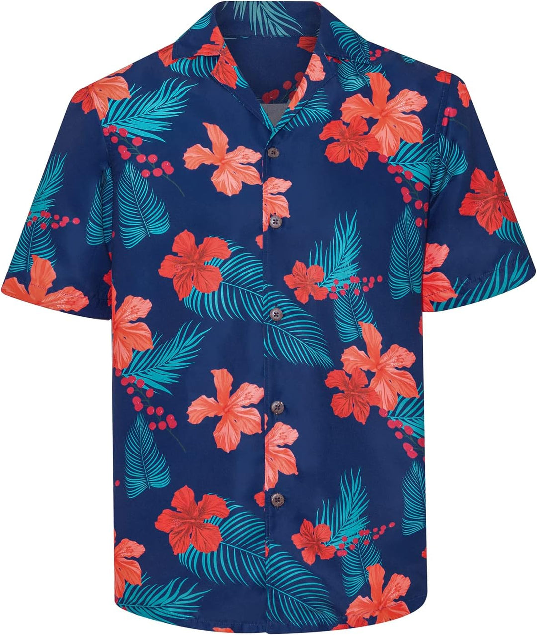 Mens Hawaiian Shirts Flower Casual Short Sleeve Regular Fit Mens Floral Hawaiian Shirts for Men(Large, Navy Red 003)
