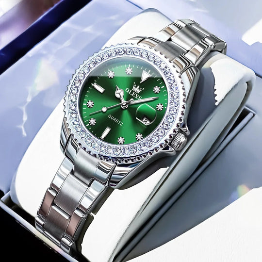 Women's Crystal Bezel 34mm Stainless Watch