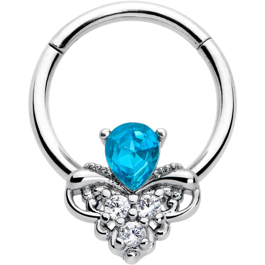 16G 3/8 Blue Gem Style Simplicity Hinged Segment Ring