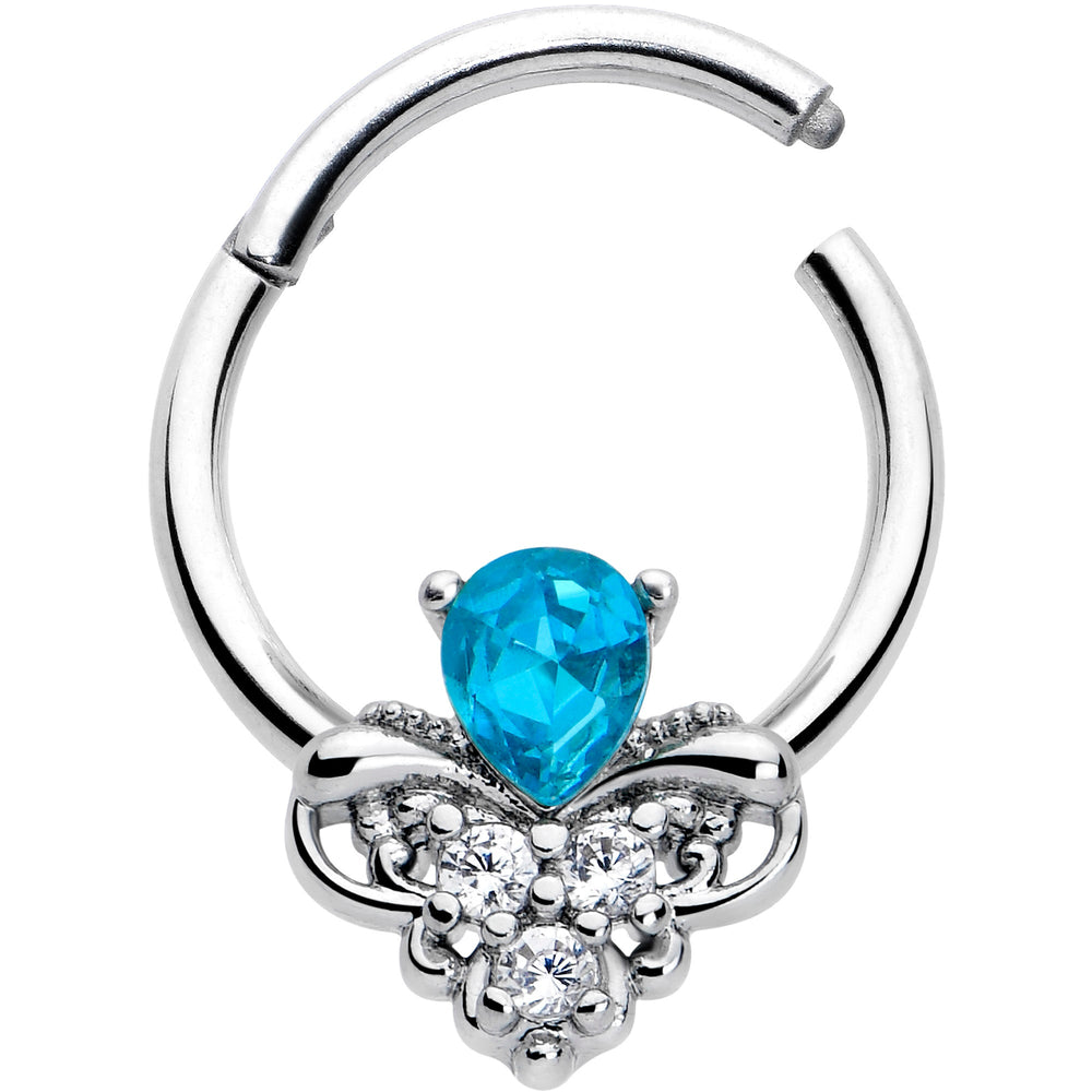 16G 3/8 Blue Gem Style Simplicity Hinged Segment Ring